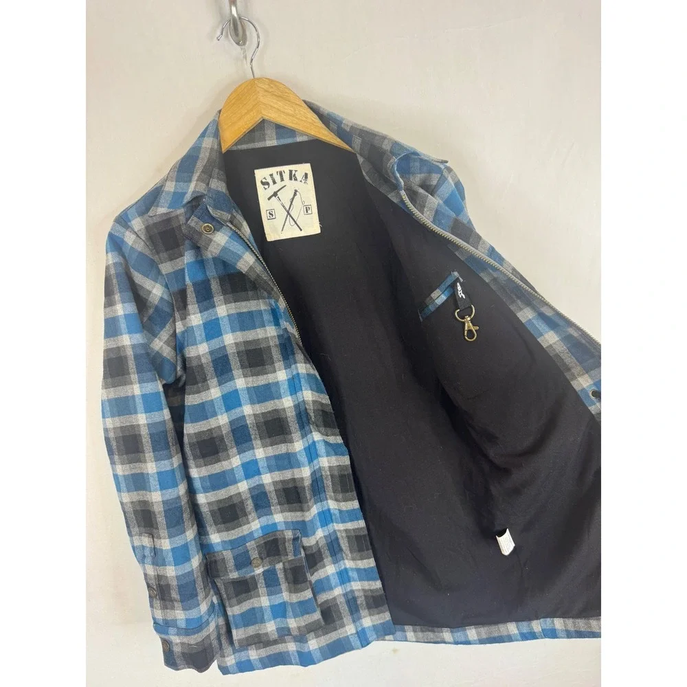Sitka Blue Plaid Zip Up Shirt Jacket Mens Small Vancouver Island Buffalo Check